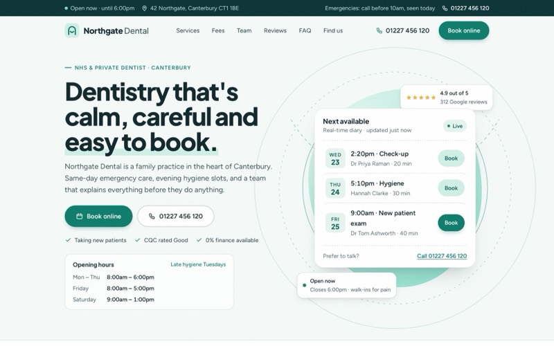Website design concept: Northgate Dental