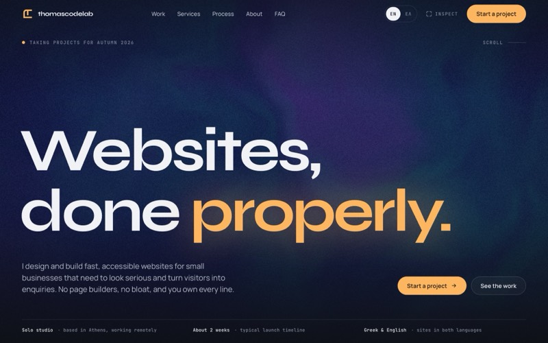 The first screen of this website